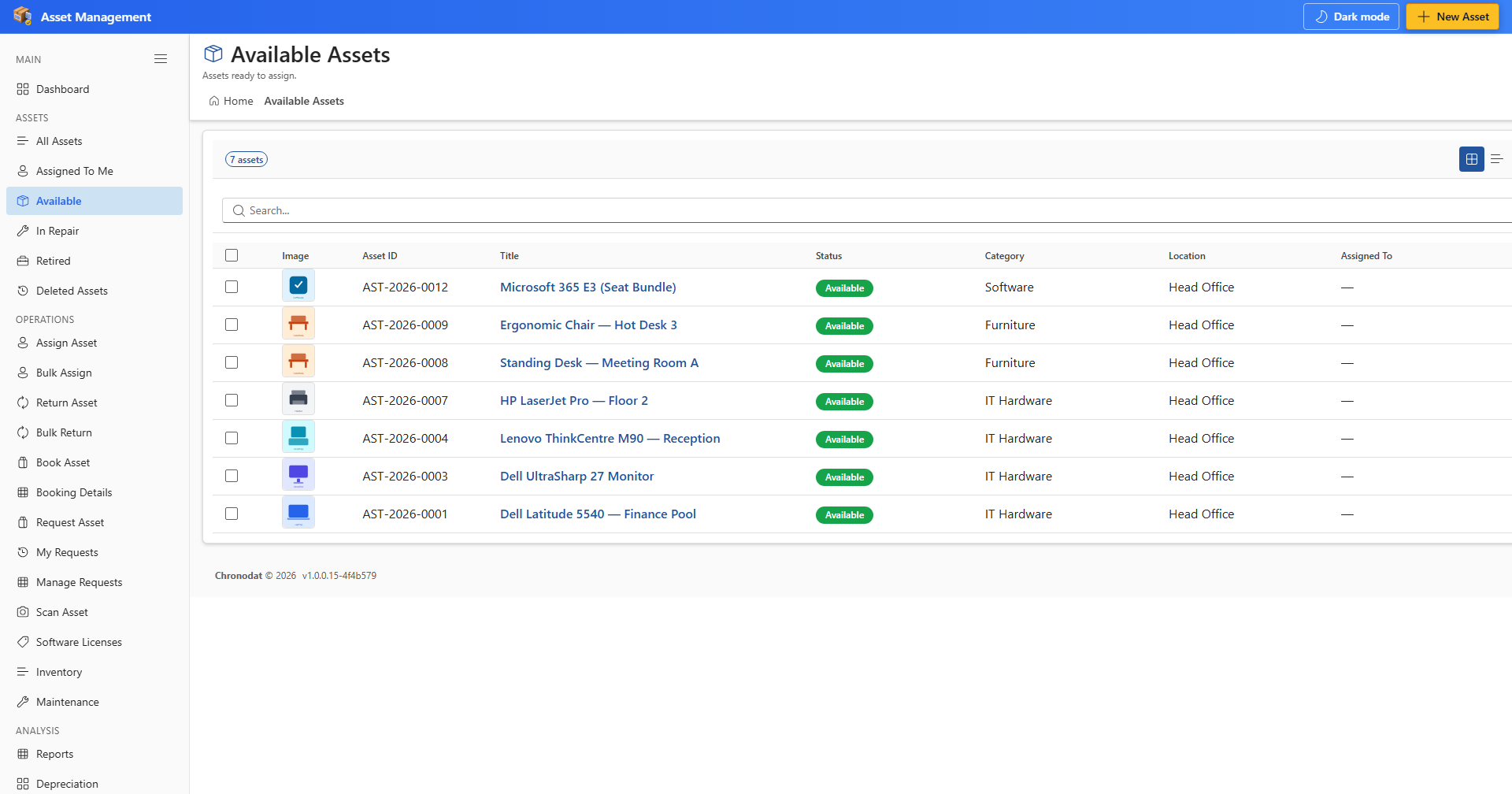 Available assets view