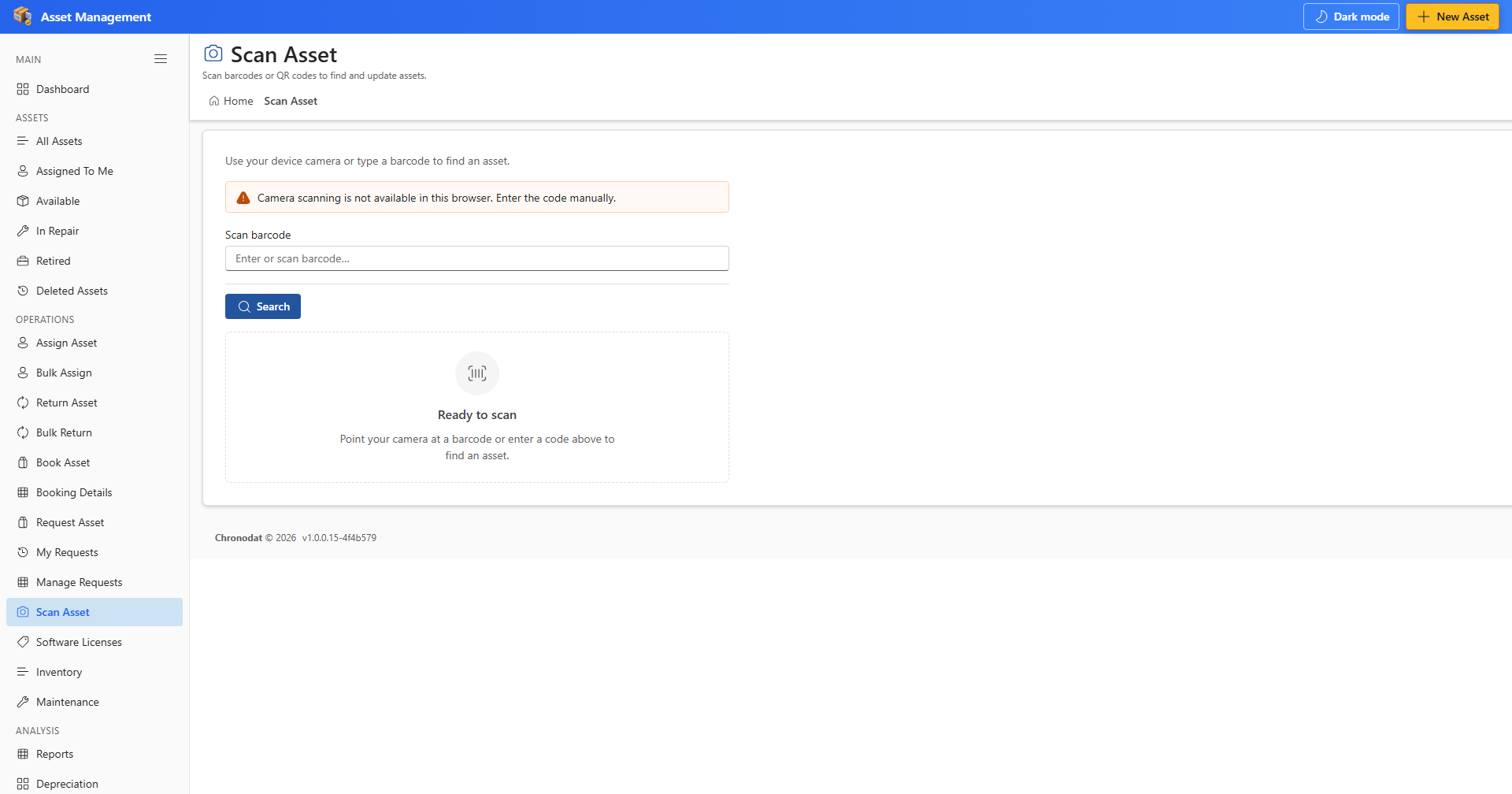 Scan Asset page