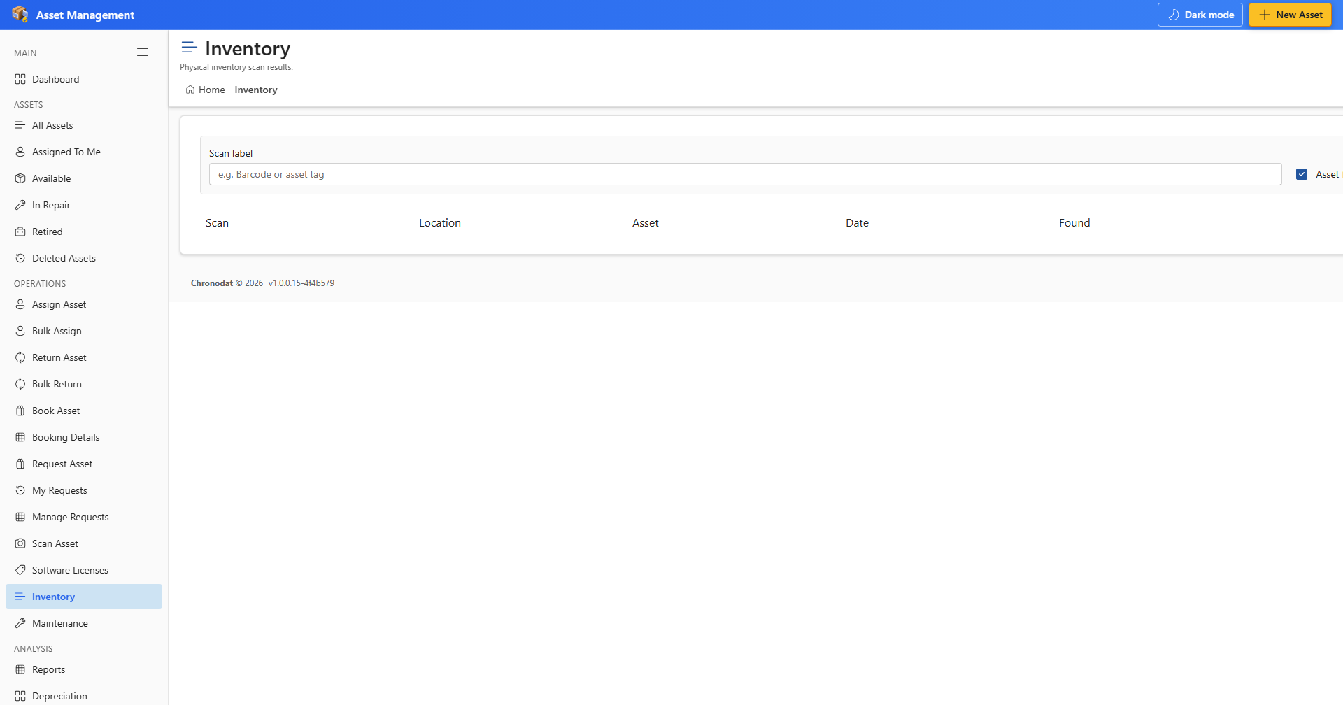Inventory scan page