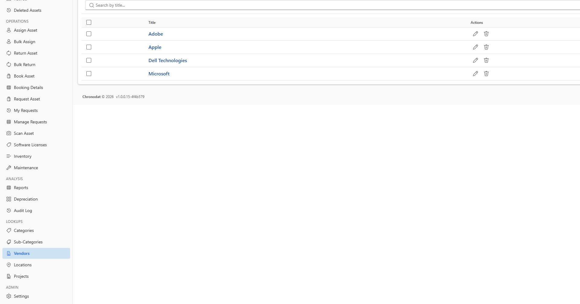 Vendors lookup list