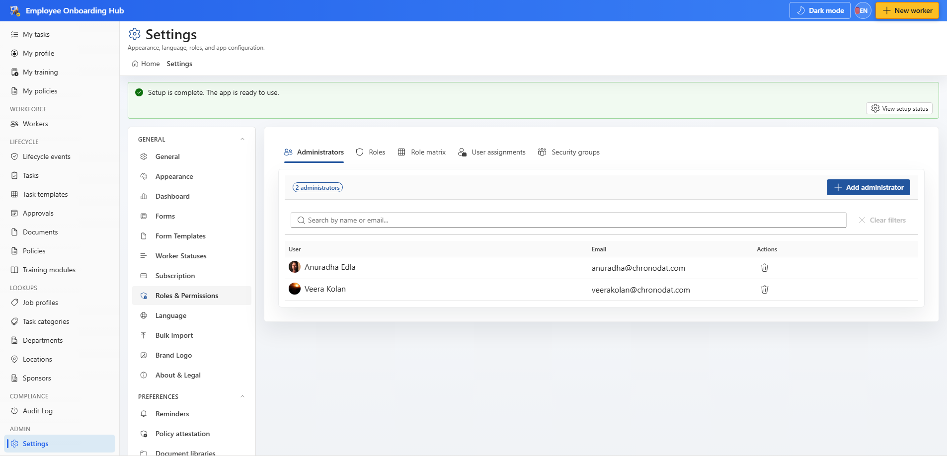 Roles and permissions