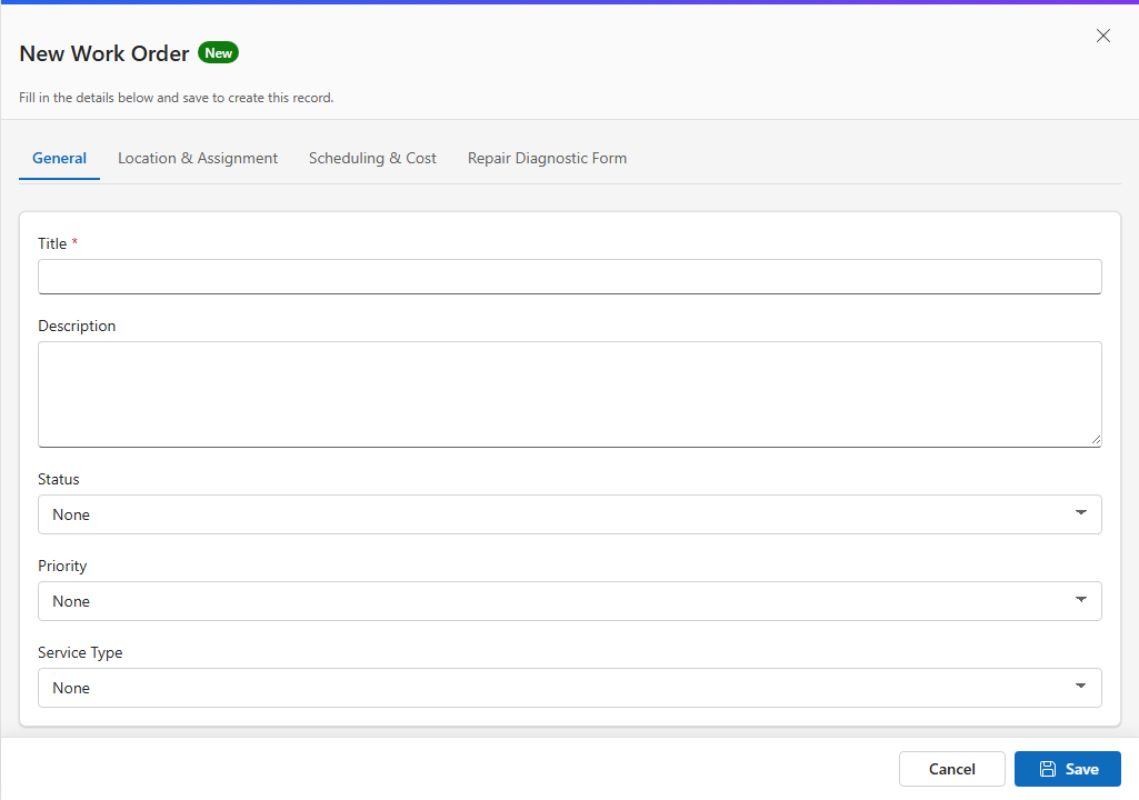 New work order form