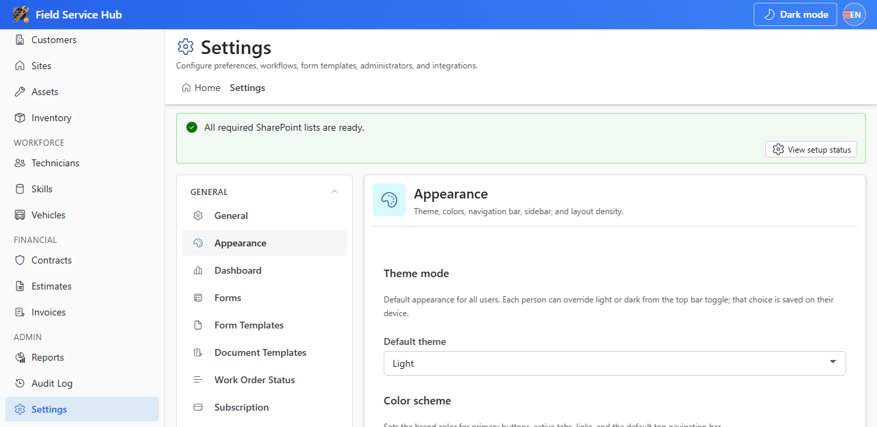 Appearance settings