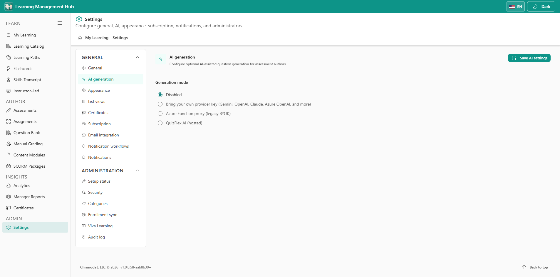 Settings AI generation
