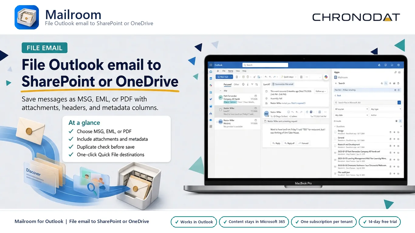Mailroom filing Outlook email to SharePoint or OneDrive