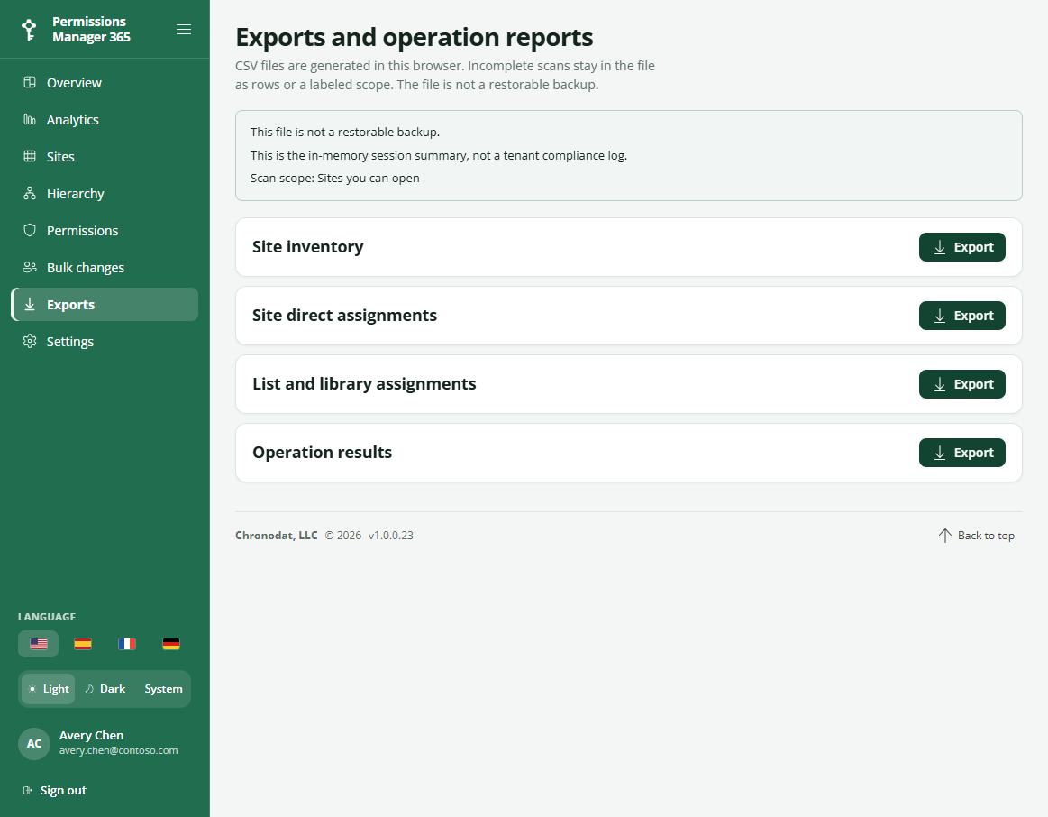 Export actions