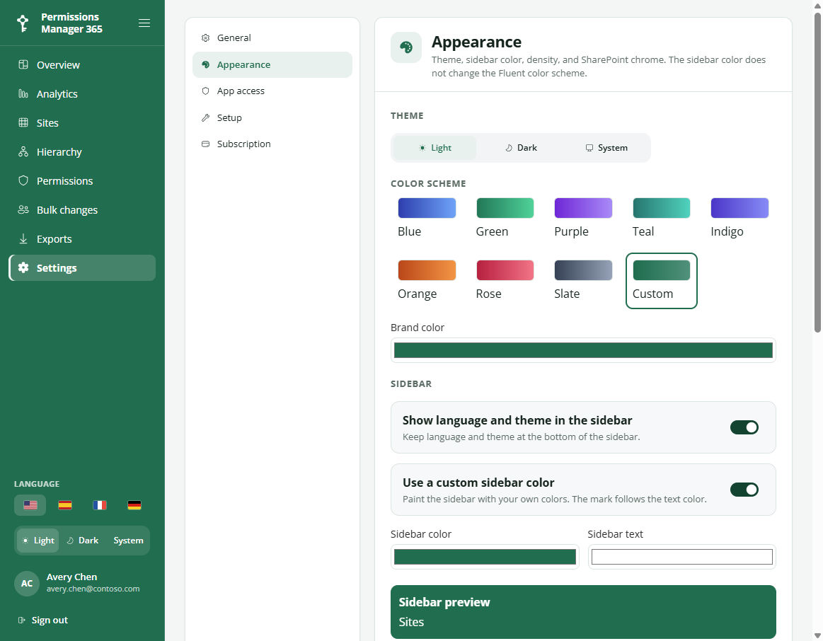 Appearance settings