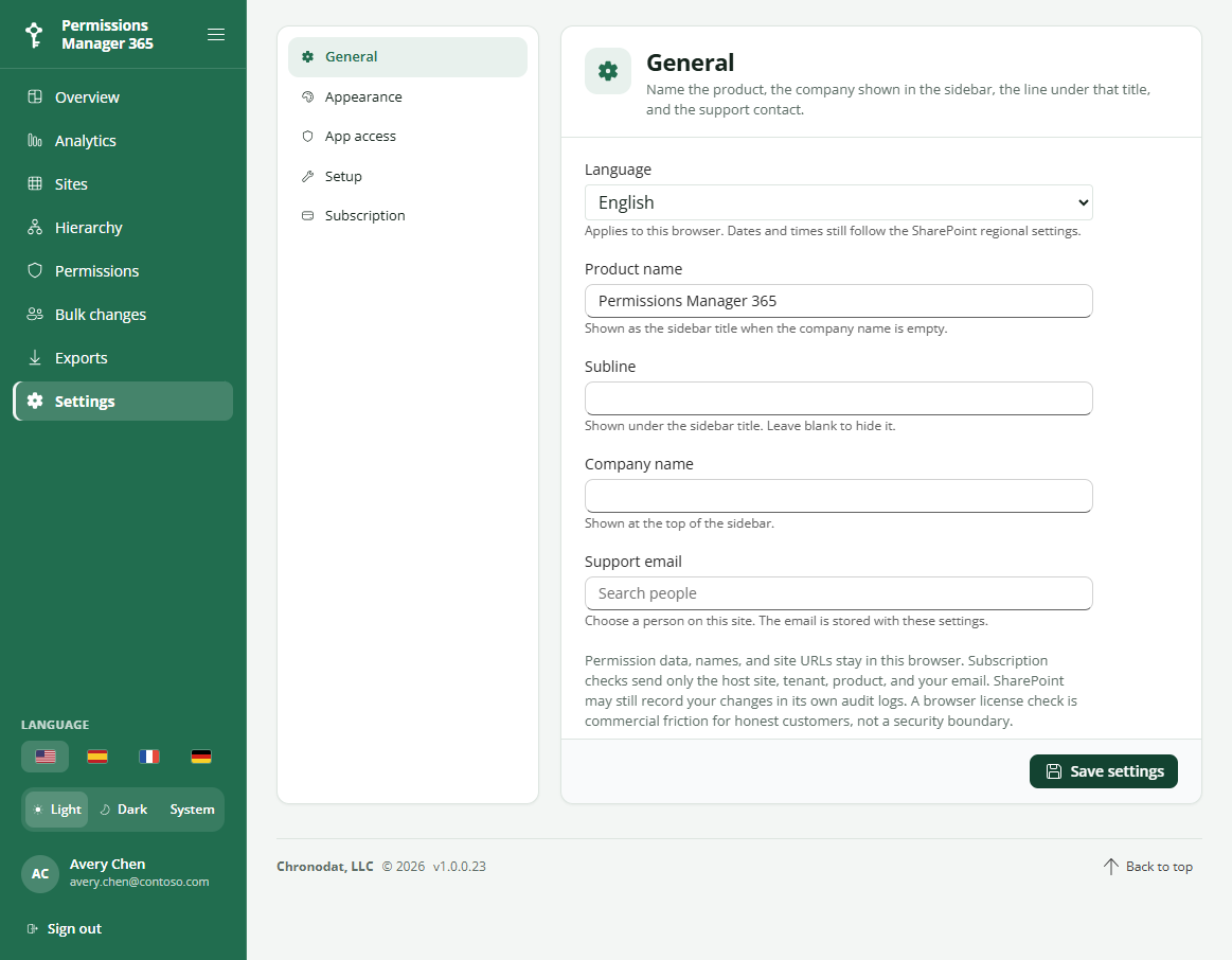 General settings