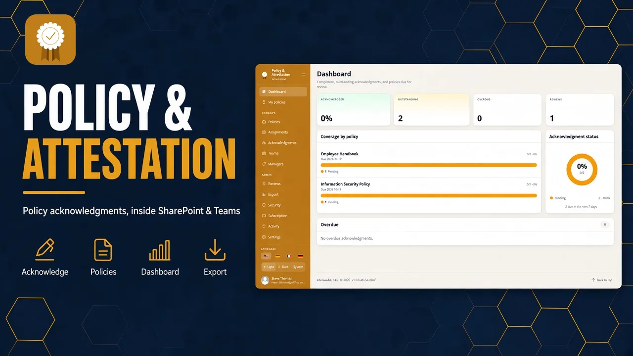 Policy and Attestation dashboard for SharePoint and Teams