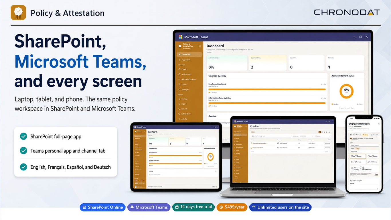 Policy and Attestation on Teams, laptop, tablet, and phone