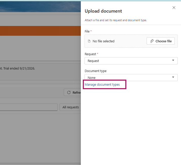 Upload a document and tag it to a request and document type
