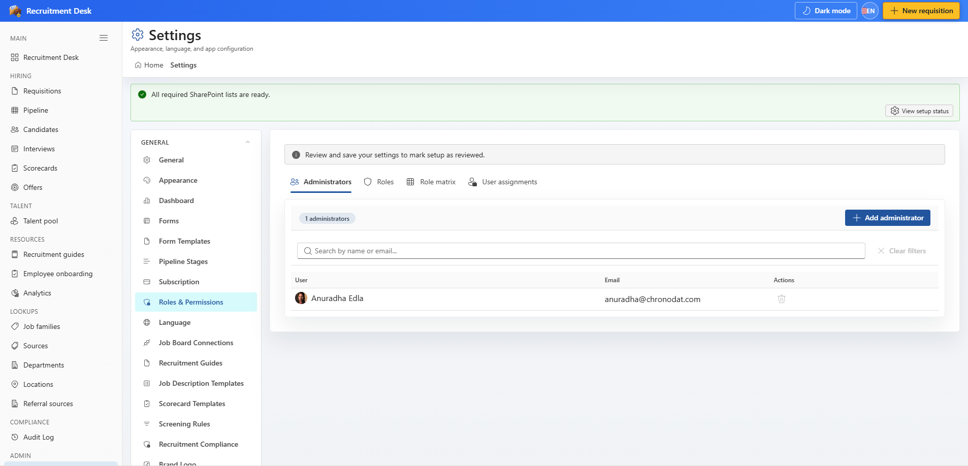 Roles and permissions settings