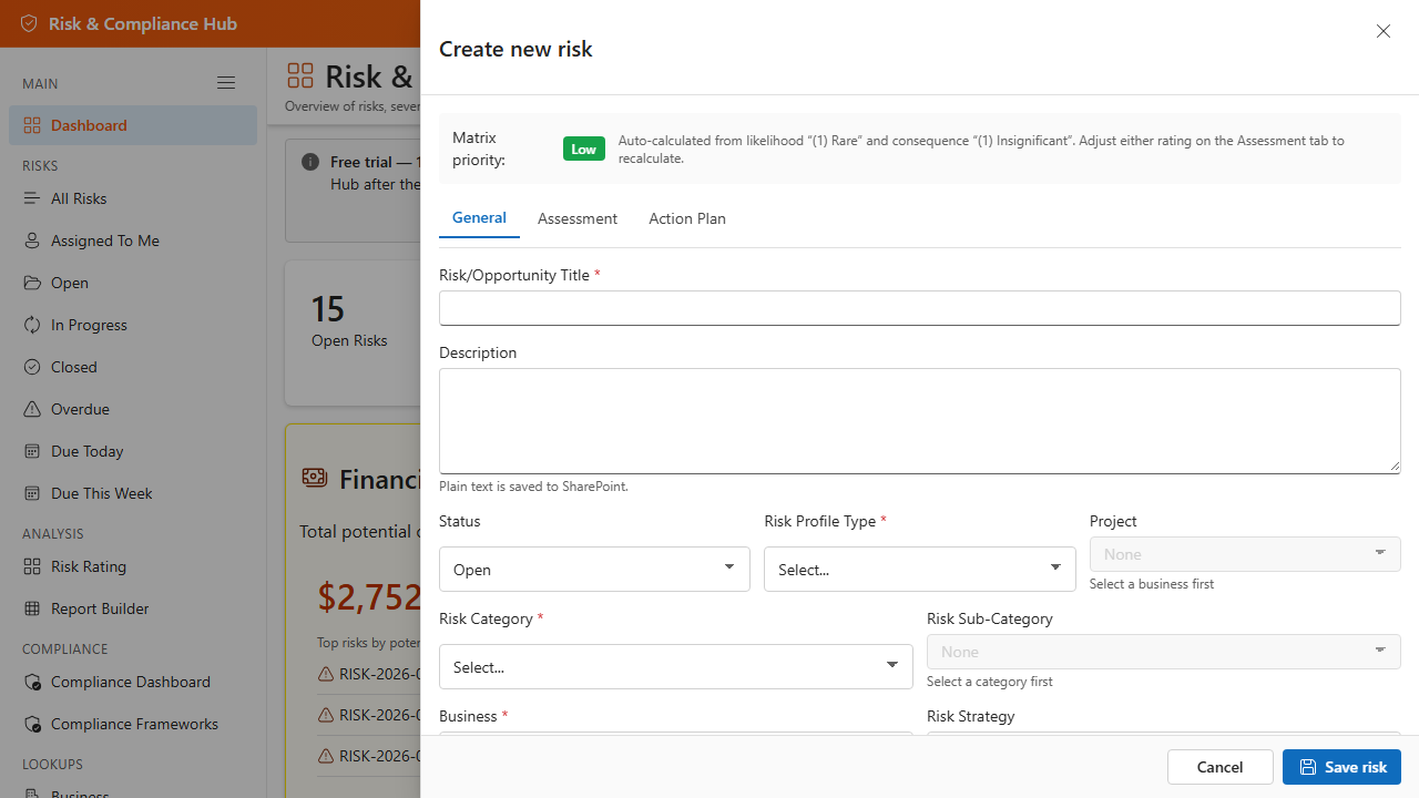 Risk & Compliance Hub screenshot