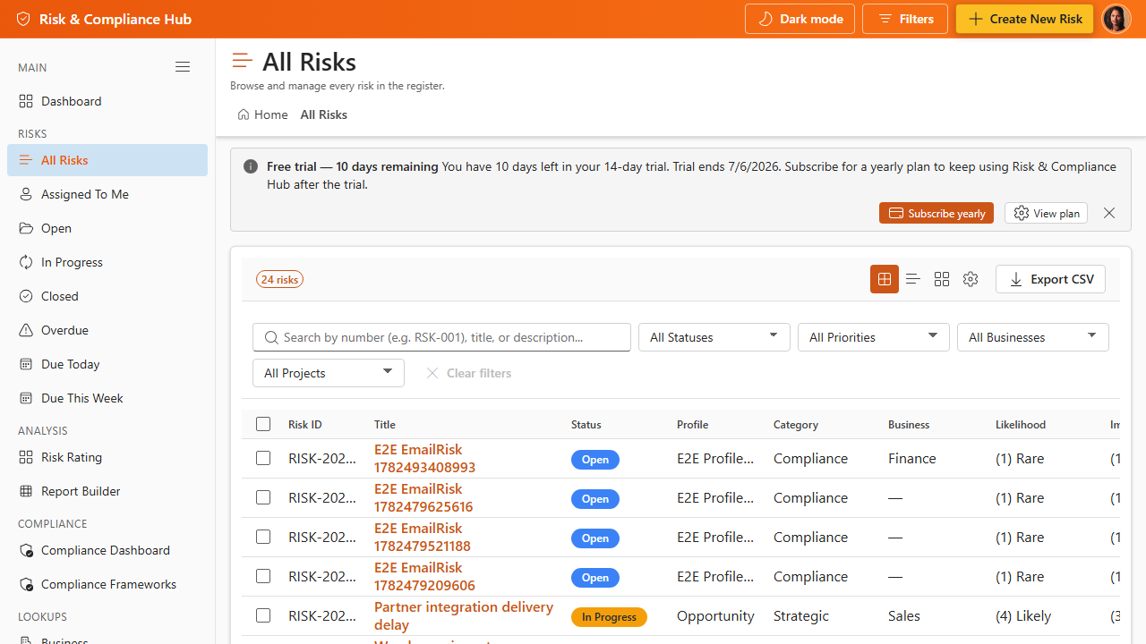 Risk & Compliance Hub screenshot