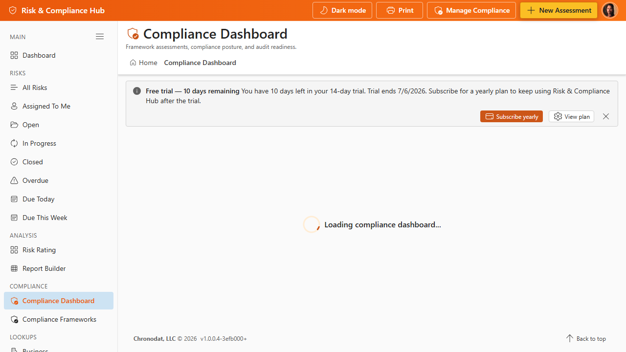 Risk & Compliance Hub screenshot