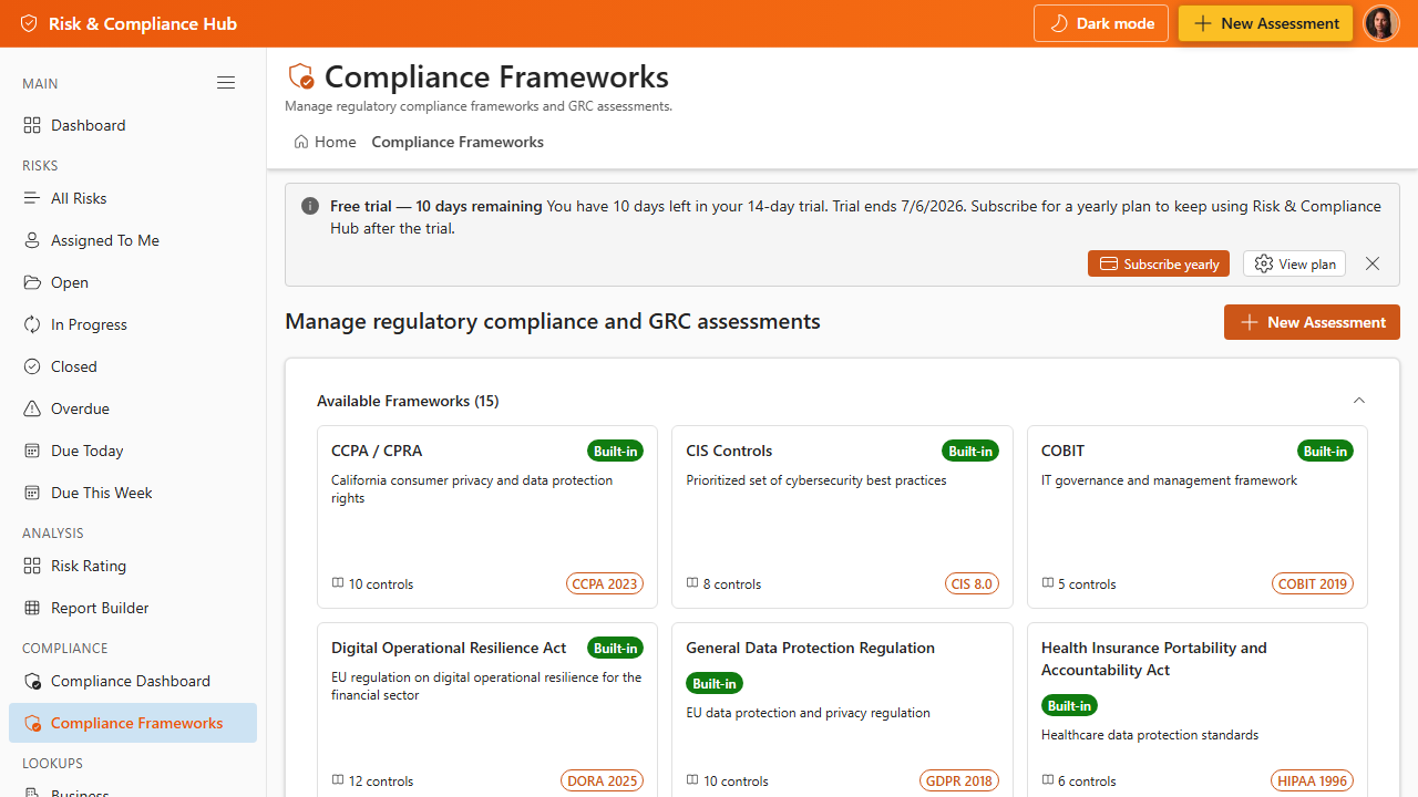 Risk & Compliance Hub screenshot