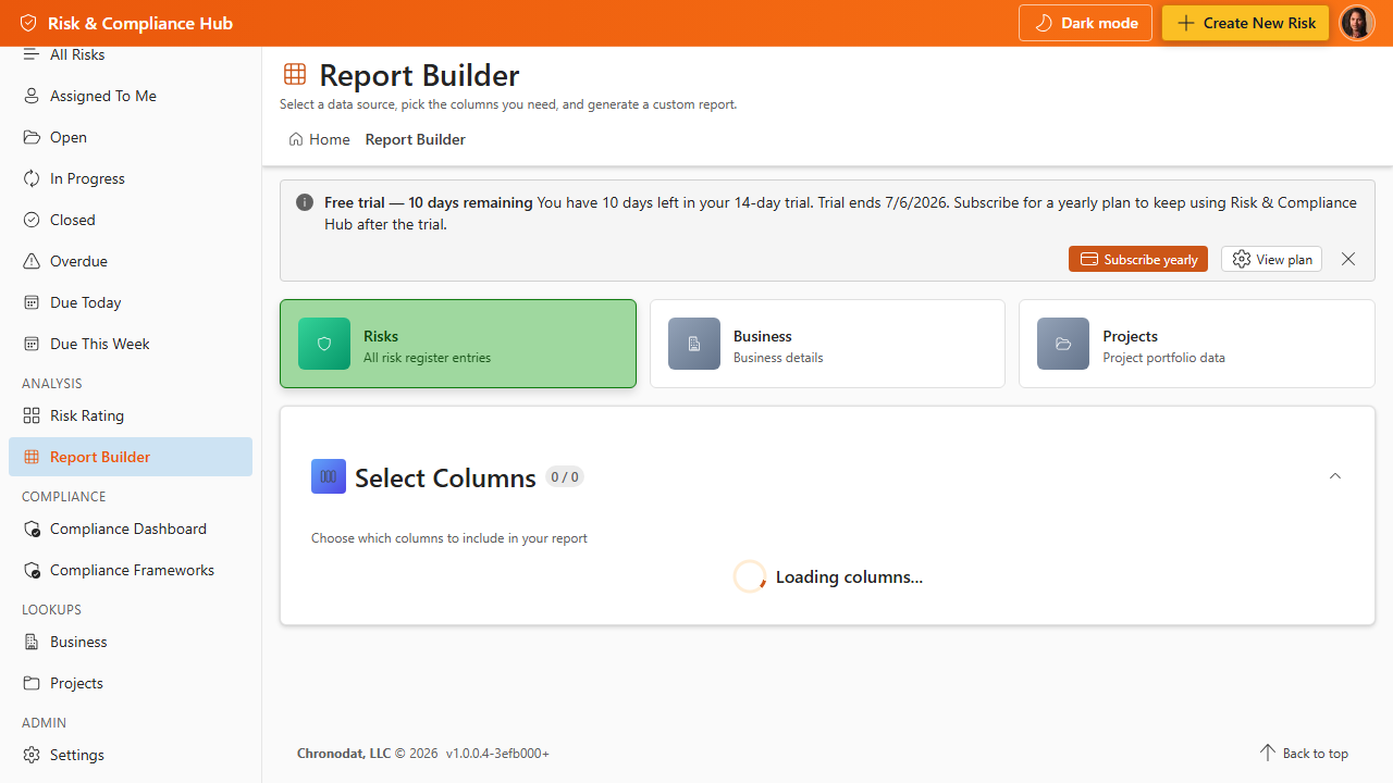 Risk & Compliance Hub screenshot