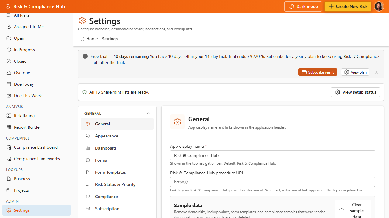 Risk & Compliance Hub screenshot