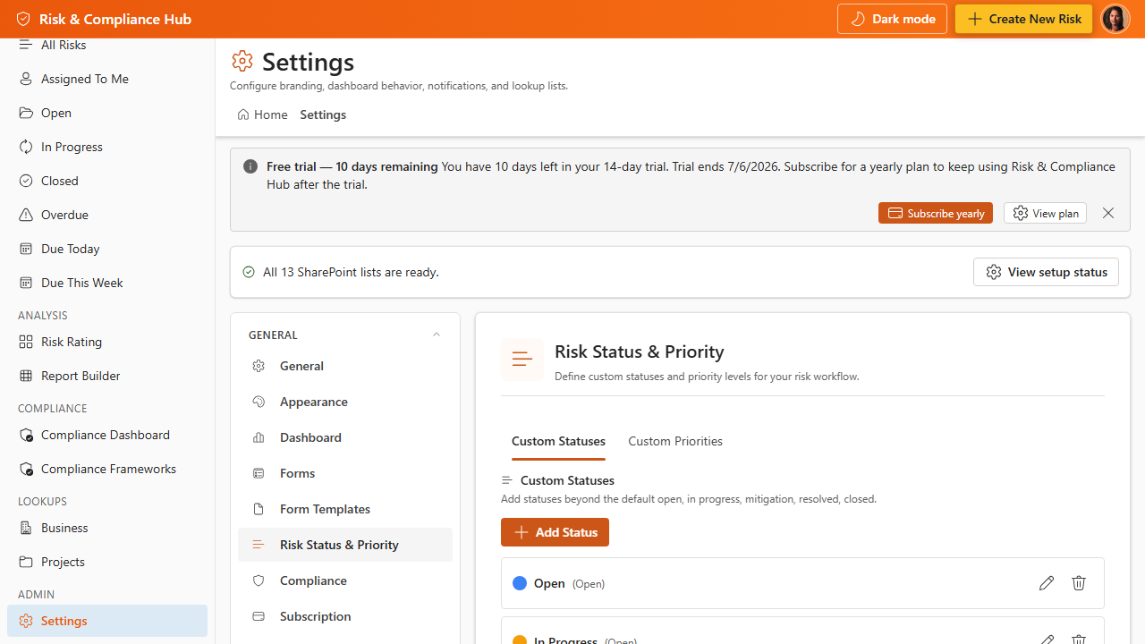 Risk & Compliance Hub screenshot