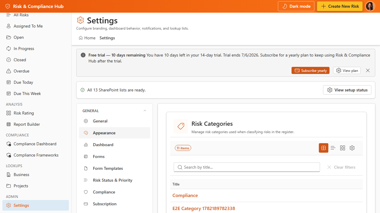 Risk & Compliance Hub screenshot
