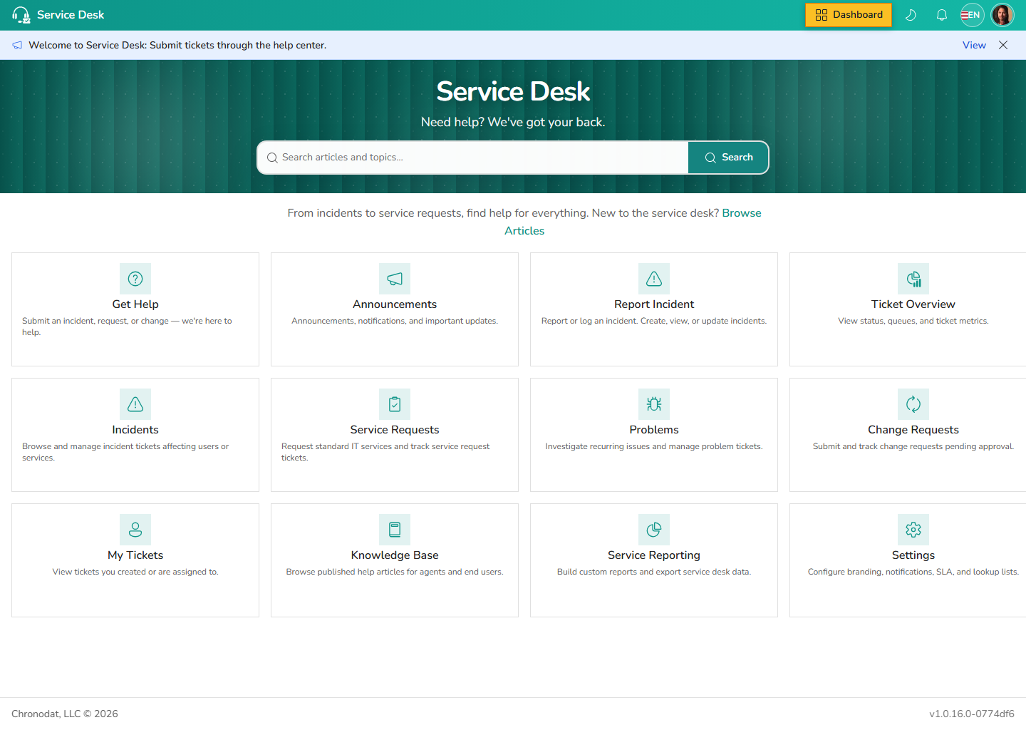 Help Center landing page