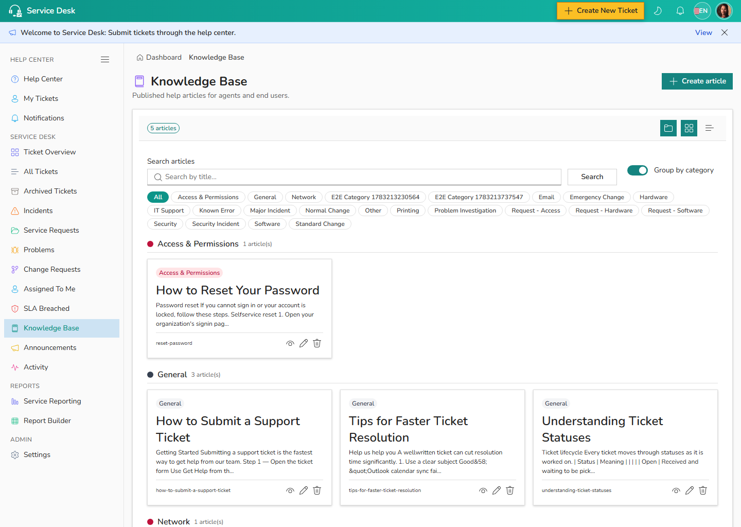 Knowledge Base article list