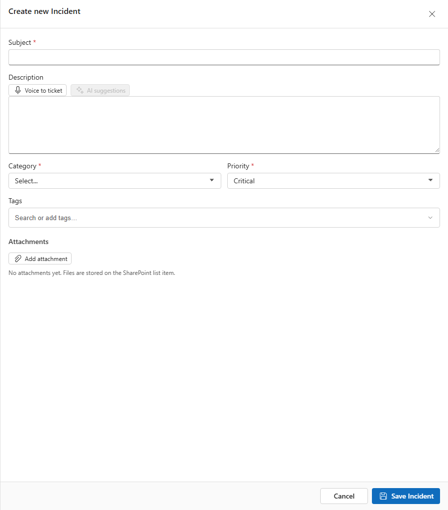 Create ticket dialog