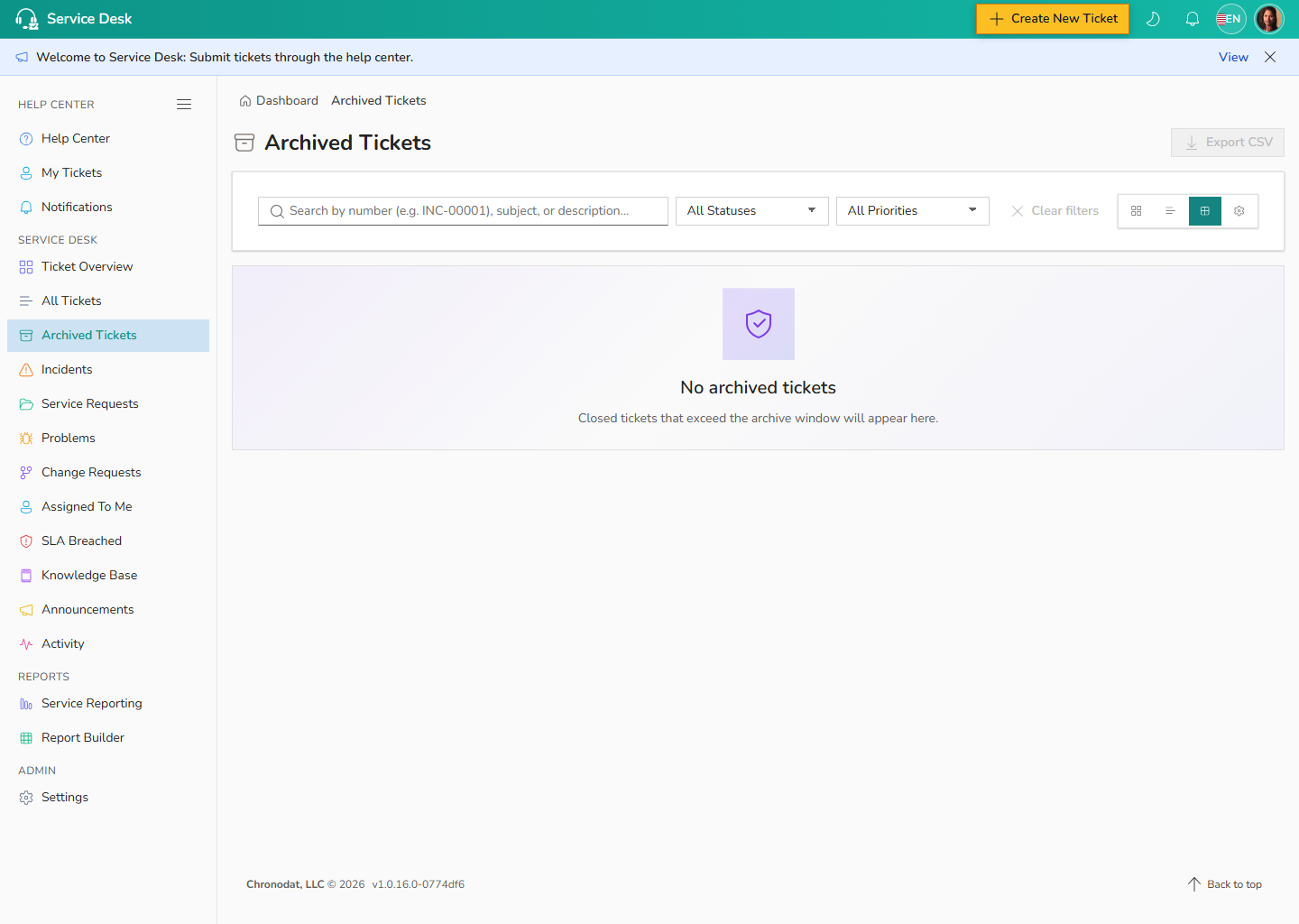 Archived Tickets list