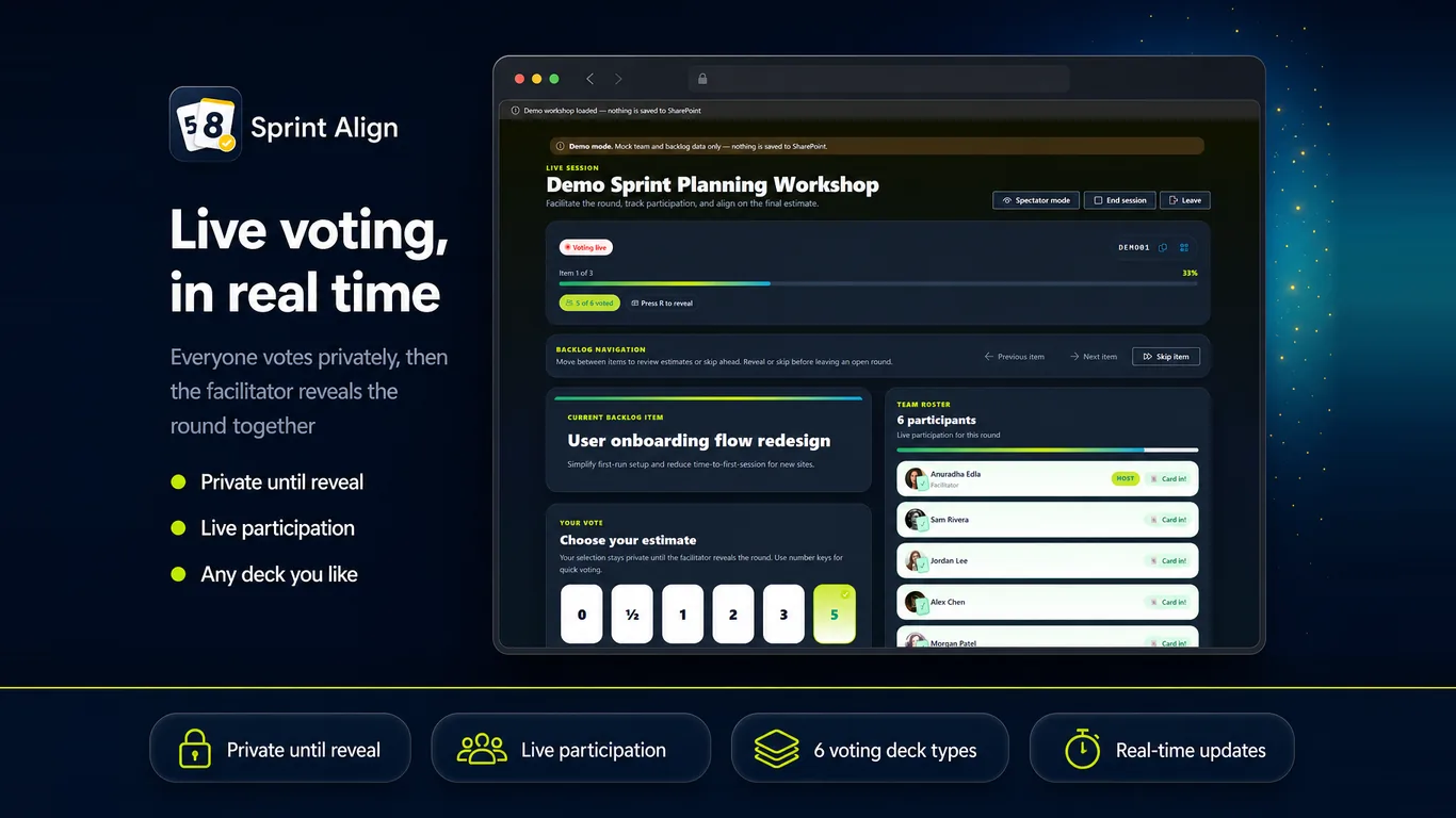 Sprint Align planning poker voting in SharePoint and Teams