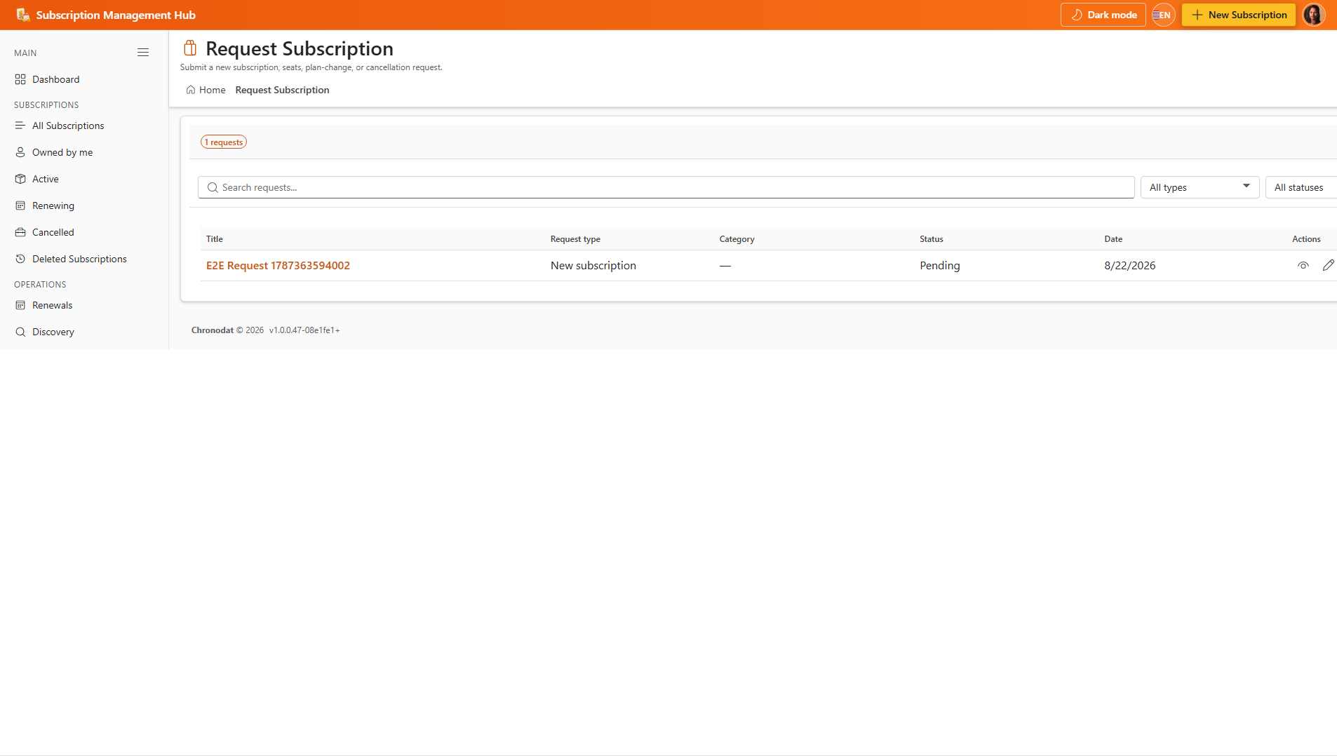 Submit a subscription request