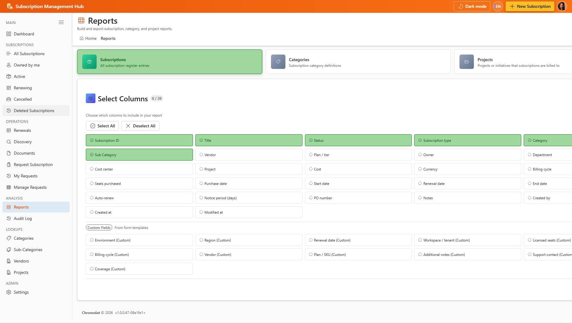 Build reports and exports