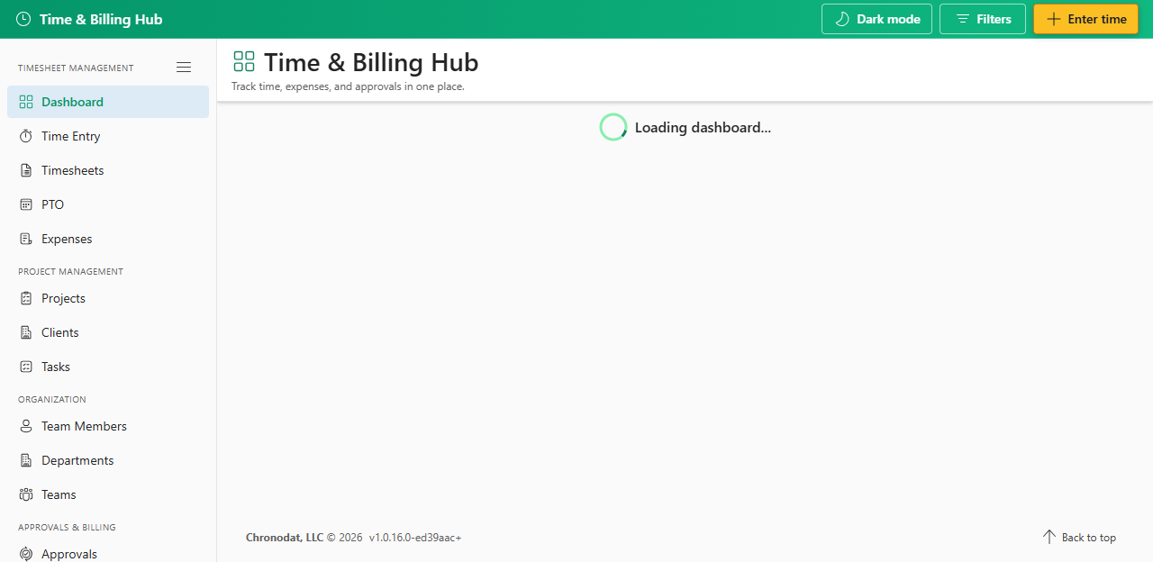 Time & Billing Hub loaded in SharePoint