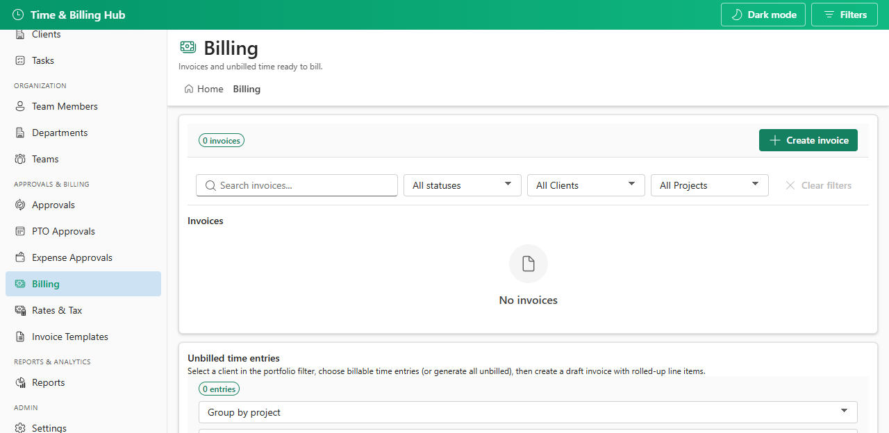 Billing and invoices list