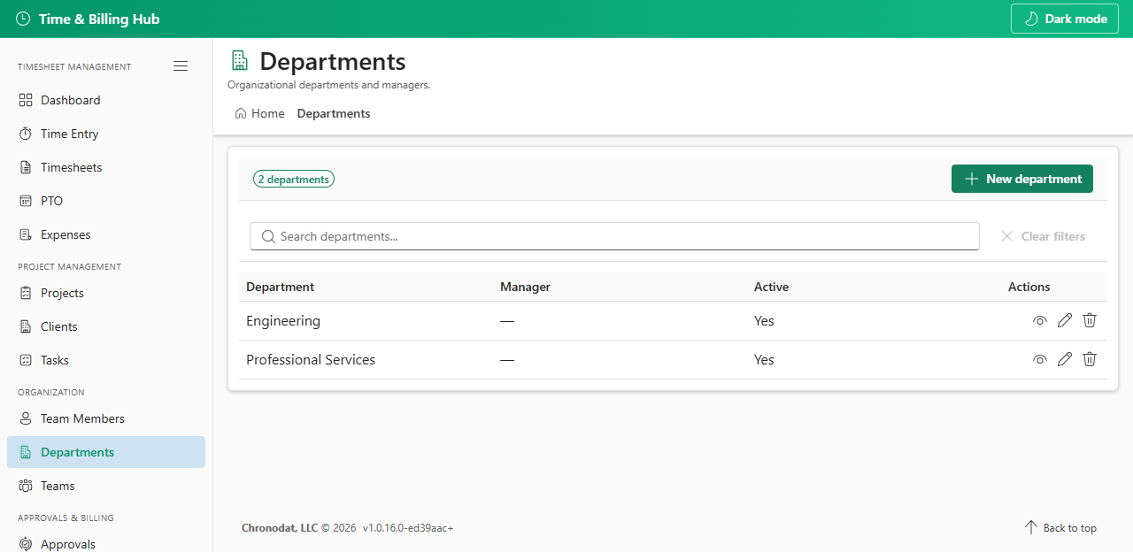 Departments list