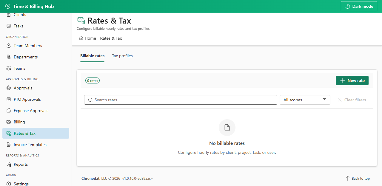 Rates and tax billable rates tab