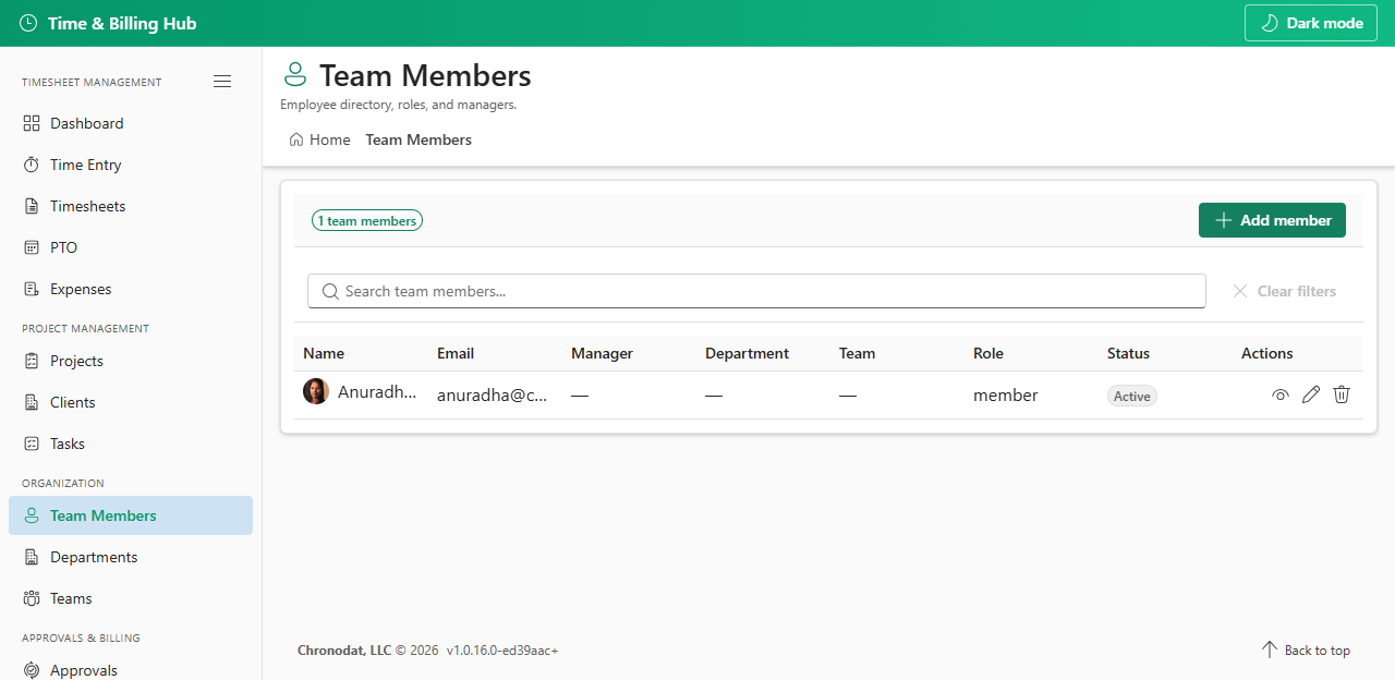 Team members list