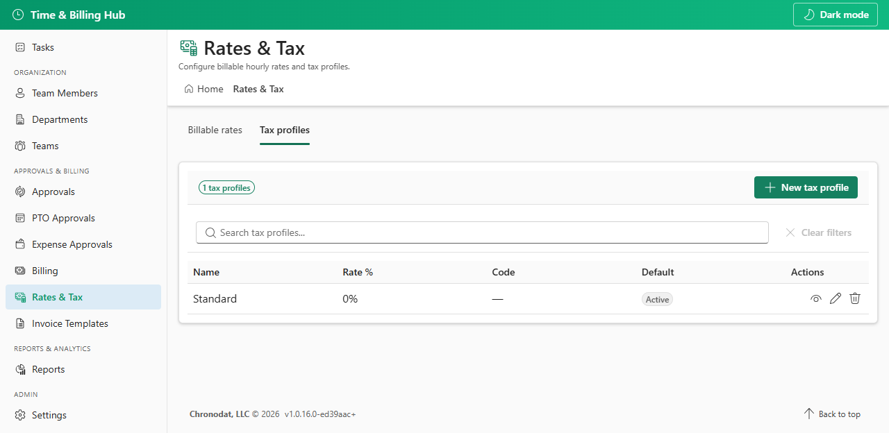 Tax profiles configuration