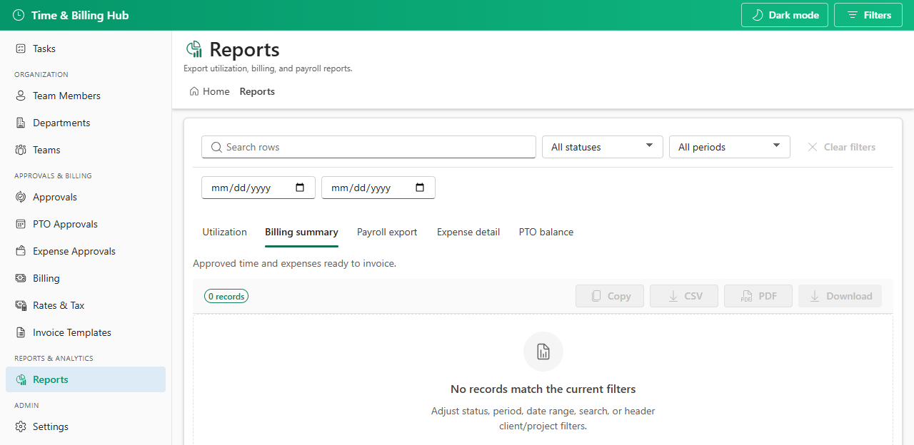 Billing summary report