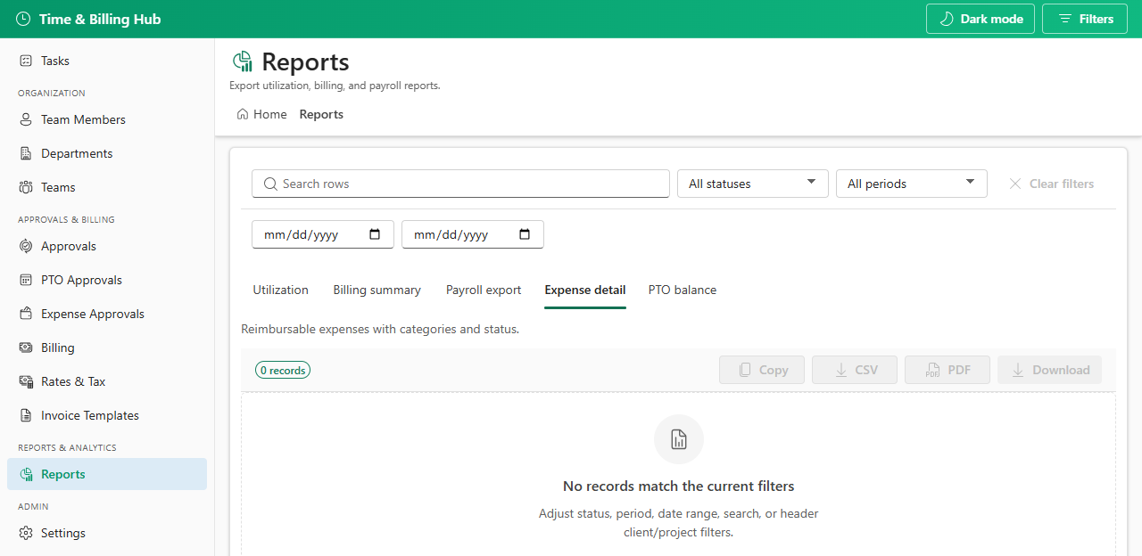 Expense detail report
