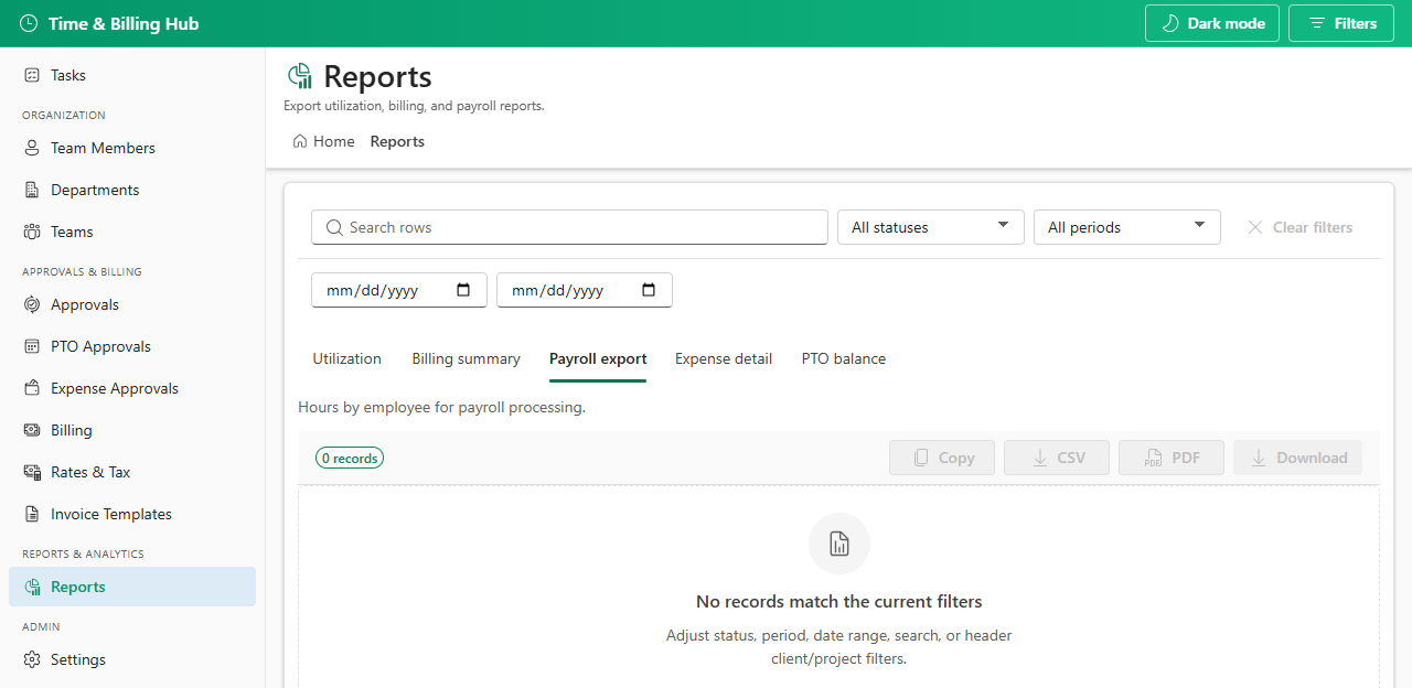 Payroll export report