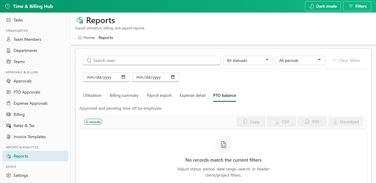 PTO balance report