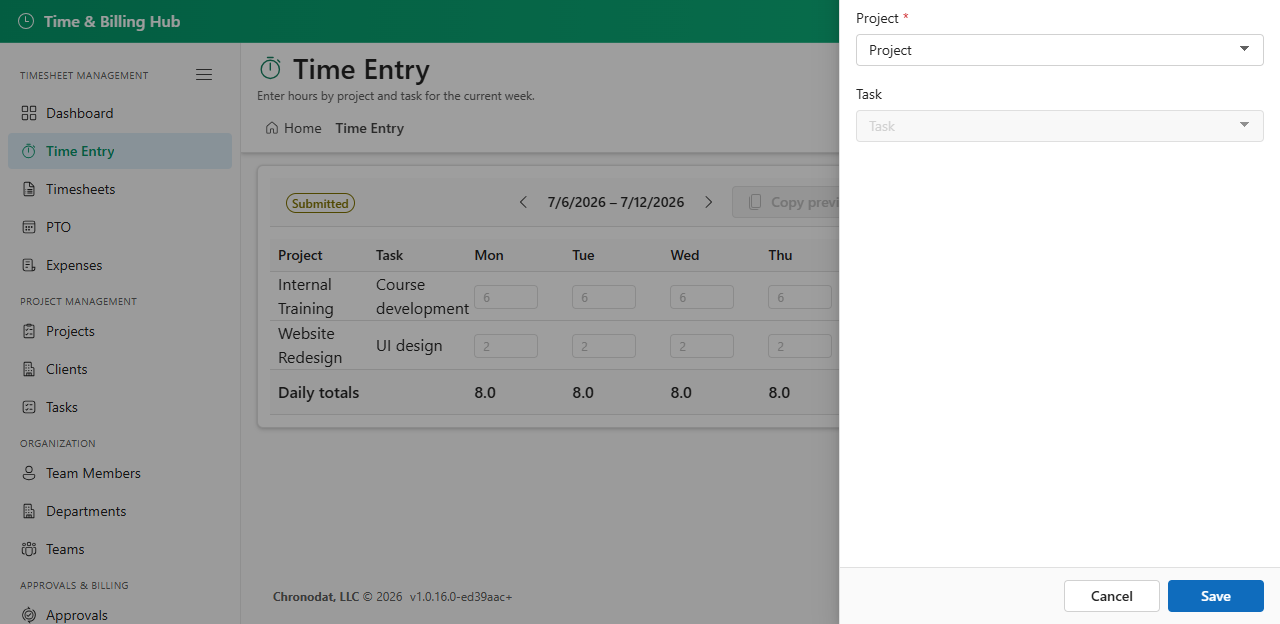 Add time entry row panel