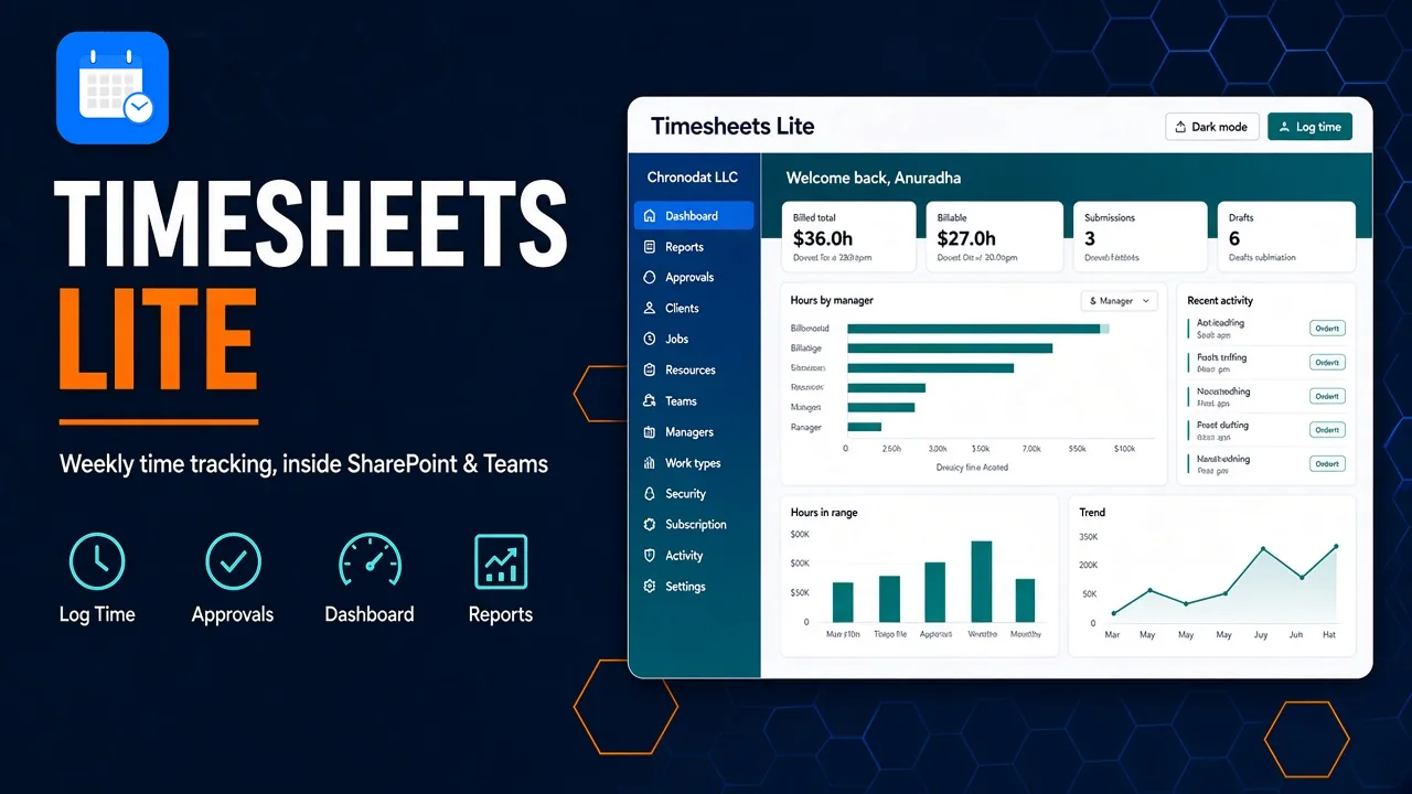 Timesheets Lite weekly time tracking for SharePoint and Teams