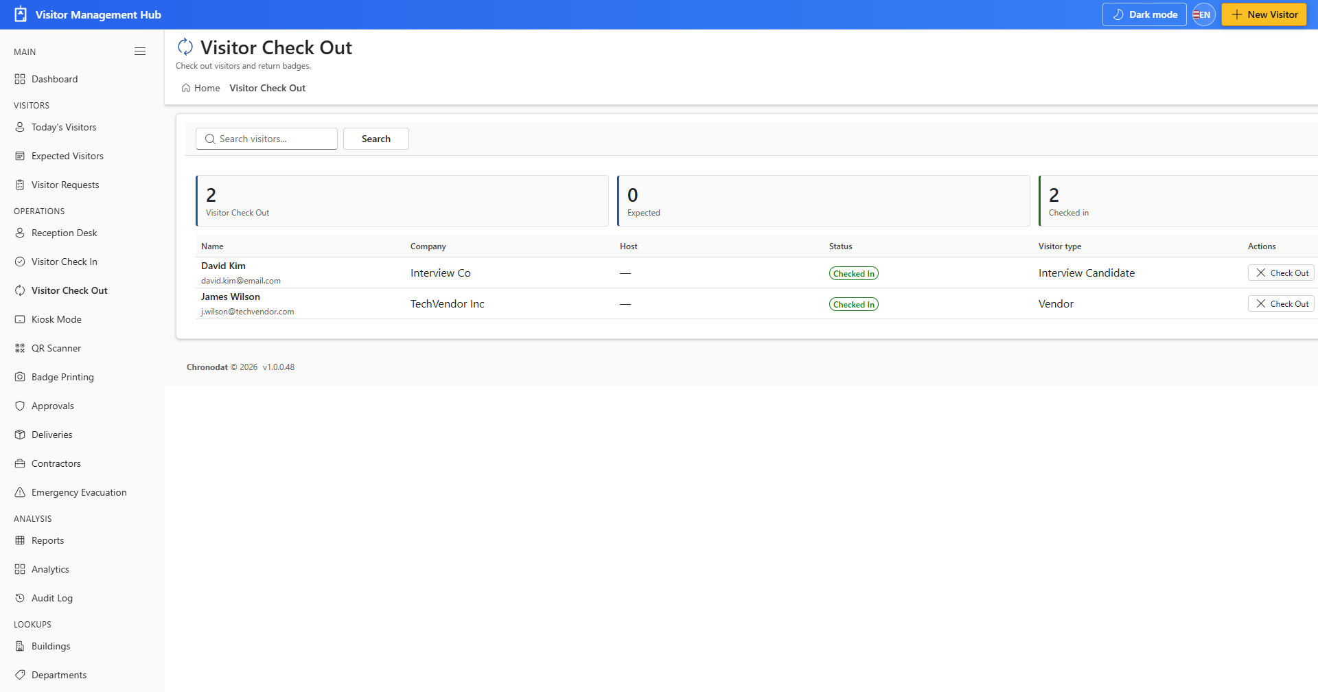 Visitor Check Out workflow